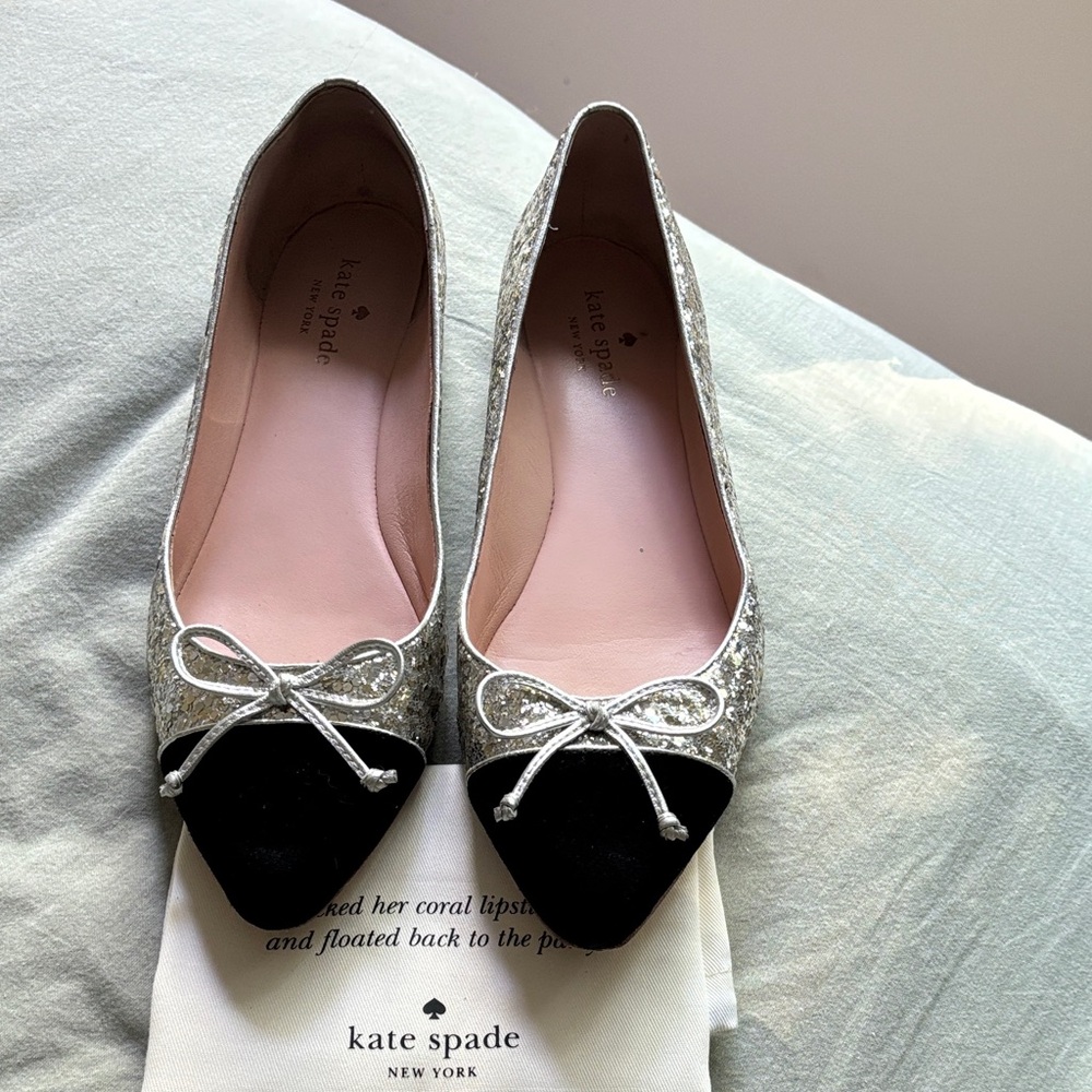 Kate Spade Glittering Silver and Black Flats